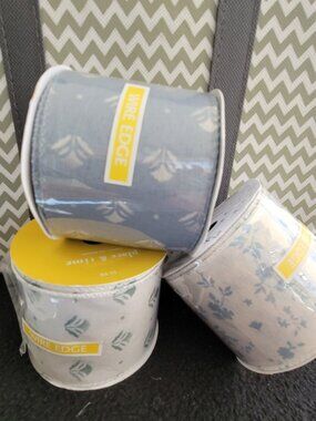 Lot of 3 Joann Place & Time Blue Floral Geometric Wired Edge Ribbon 2.5 Inch